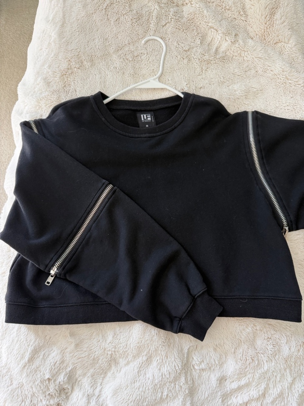 LF Black Crewneck Sweater with Silver Sleeve Zippers